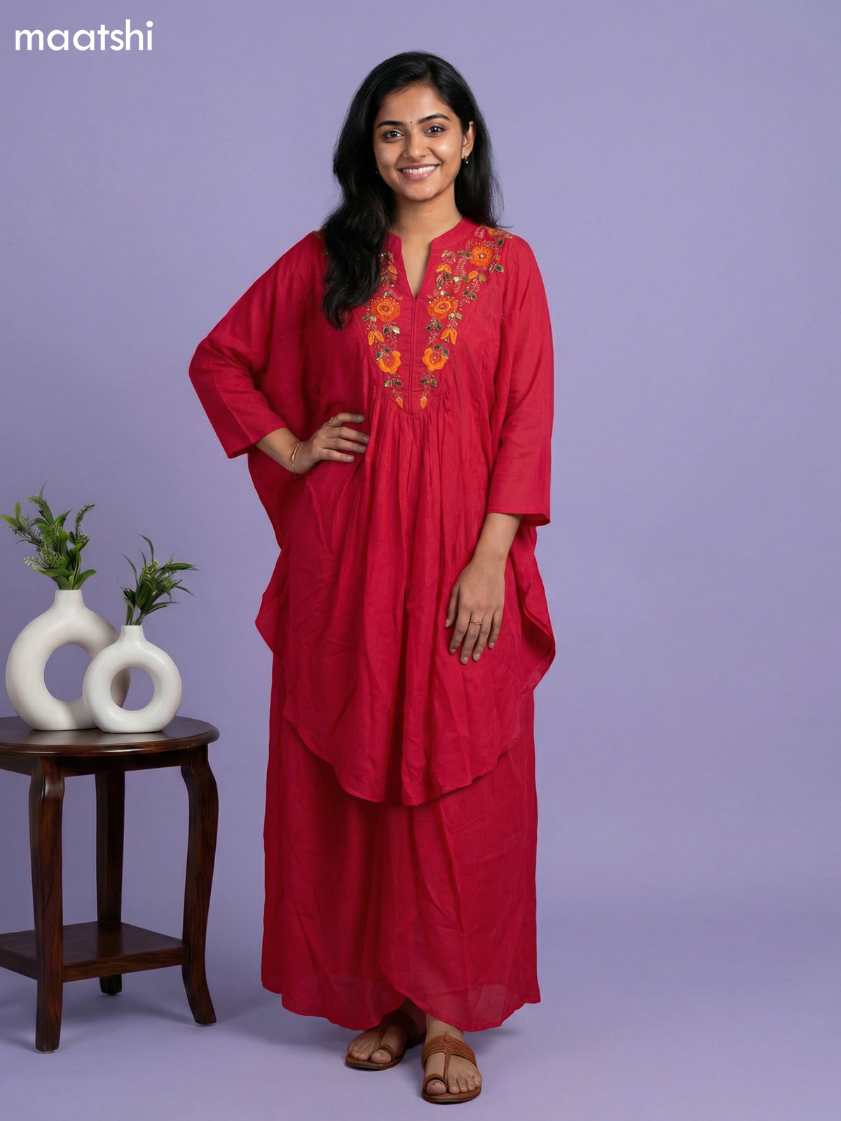 Pink Crepe Silk Printed Kaftan Dress