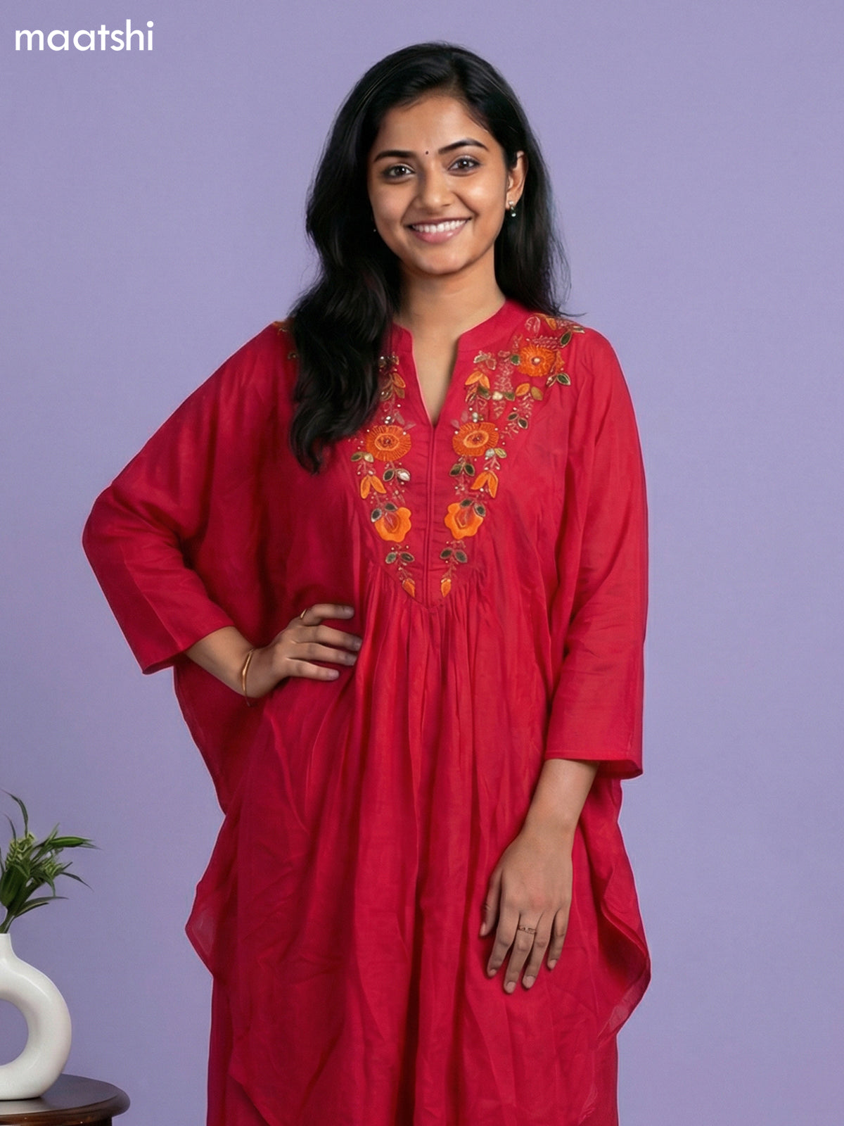 Pink Crepe Silk Printed Kaftan Dress