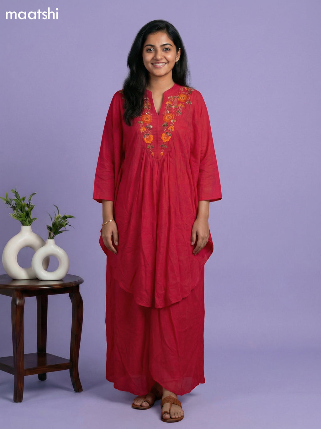 Pink Crepe Silk Printed Kaftan Dress