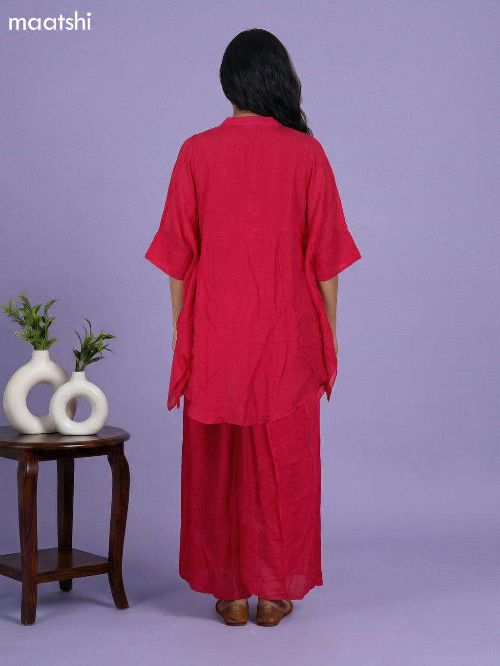 Pink Crepe Silk Printed Kaftan Dress