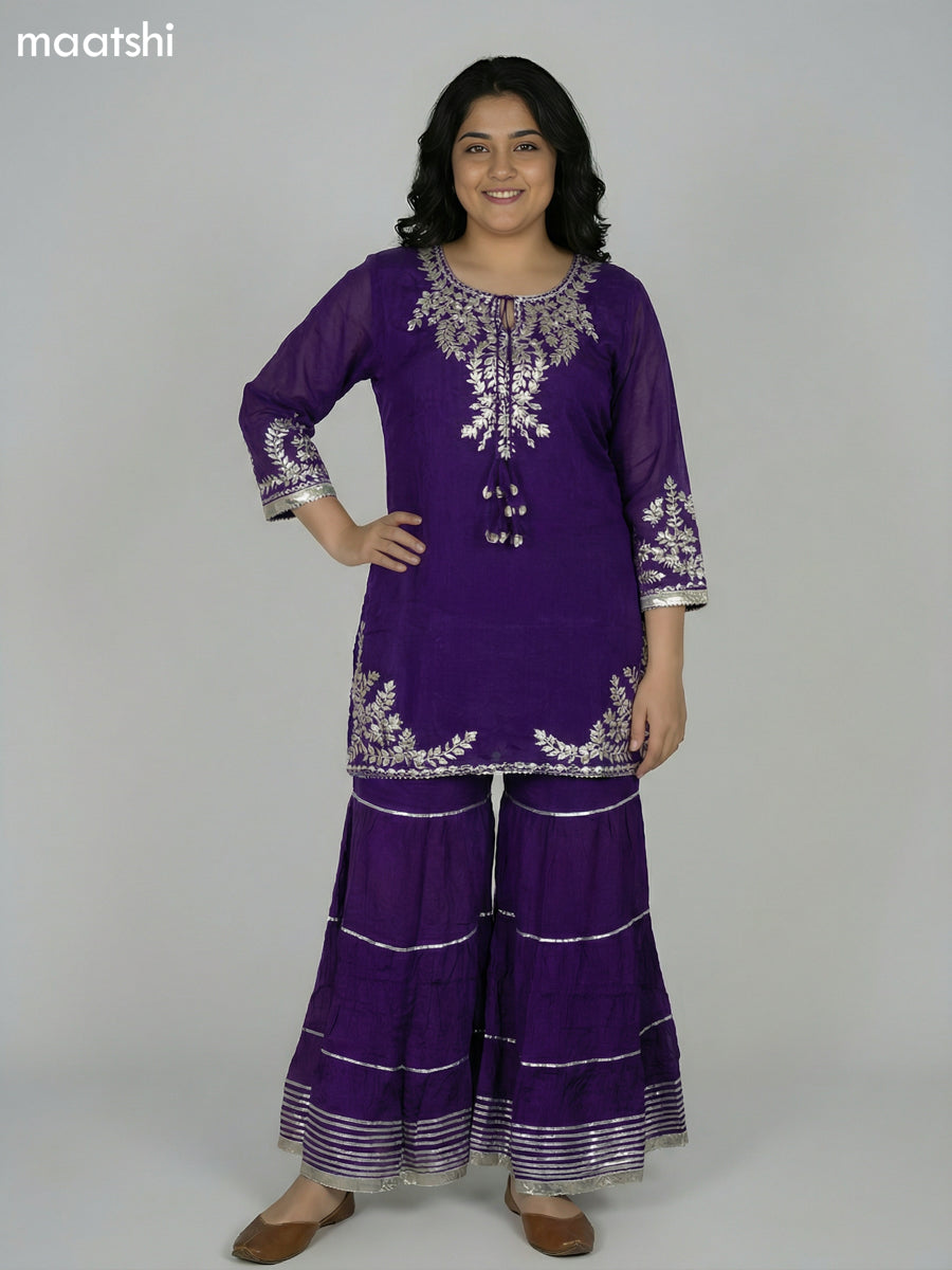 Violet Dola Silk Embroidery Work Short Straight Suit