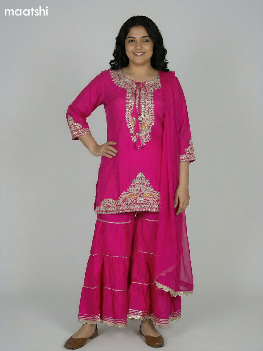 Pink Dola Silk Printed Short Straight Suit