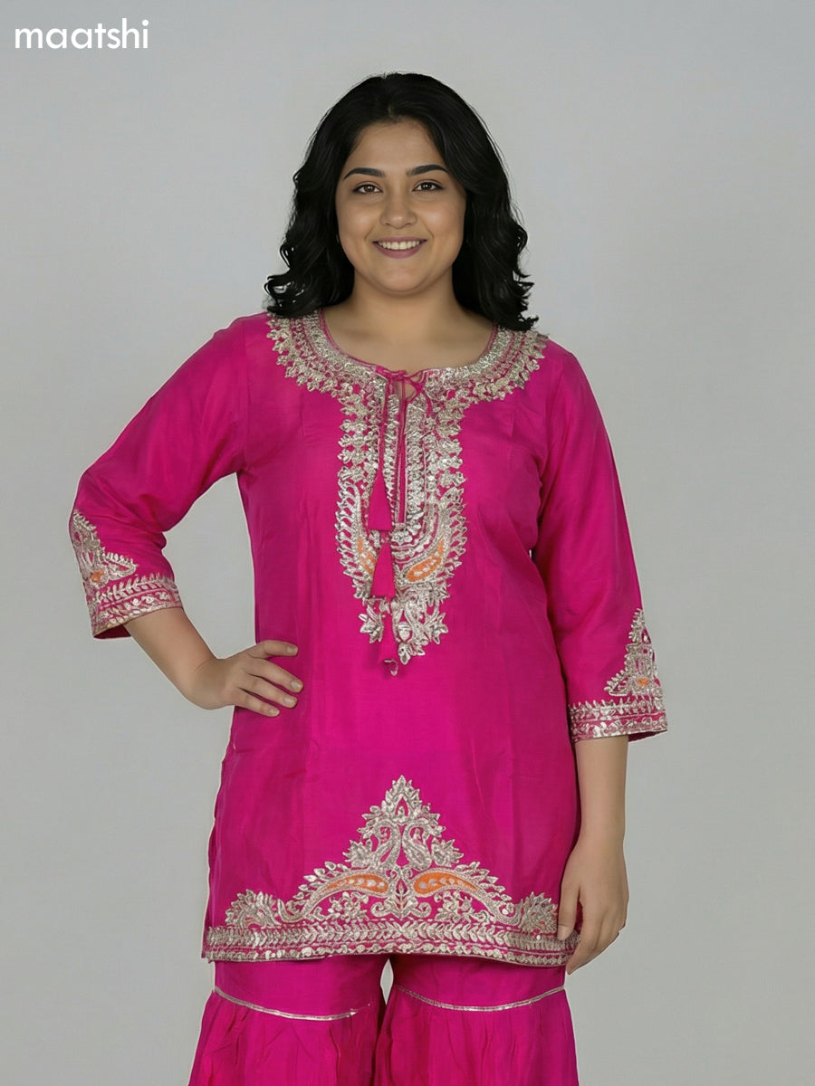 Pink Dola Silk Printed Short Straight Suit