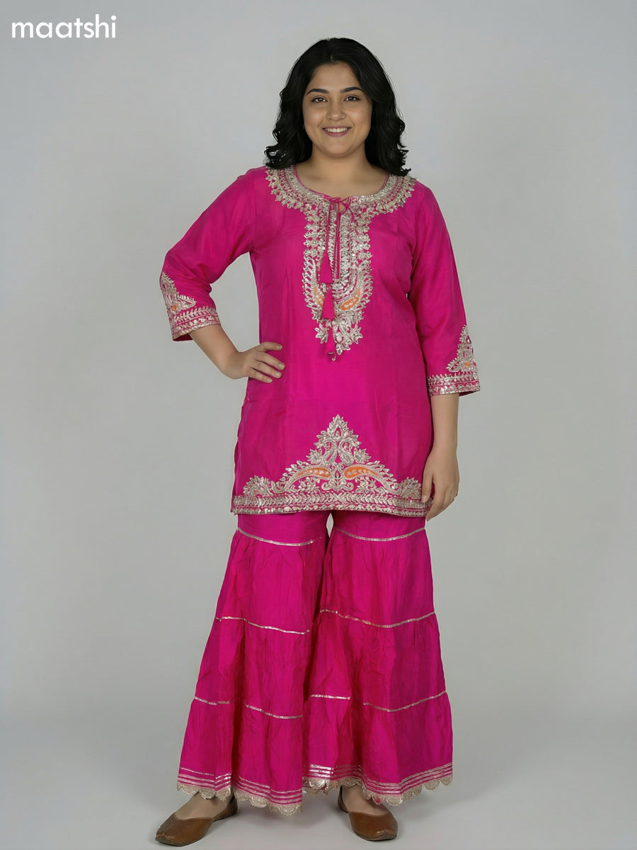 Pink Dola Silk Printed Short Straight Suit