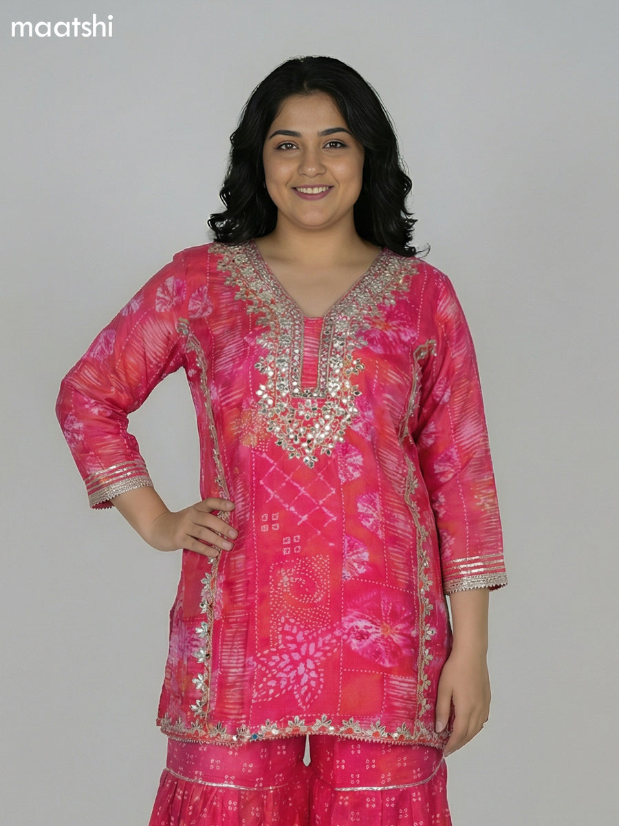 Pink Dola Silk Printed Short Straight Suit