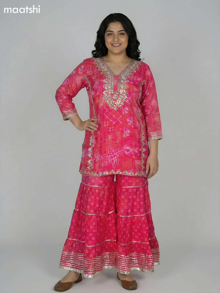 Pink Dola Silk Printed Short Straight Suit