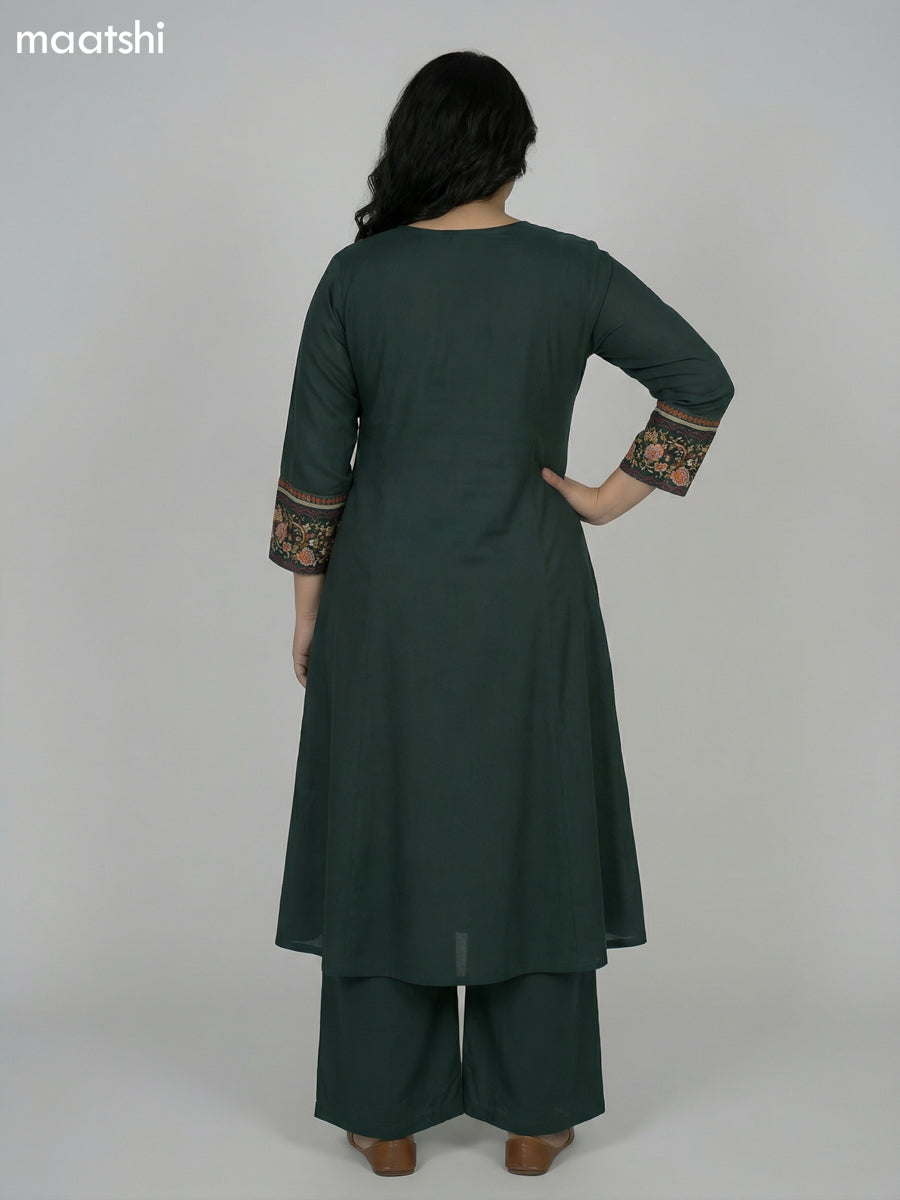 Dark Green Cotton Embroidery Work Anarkali Suit Semi Palazzo Pant