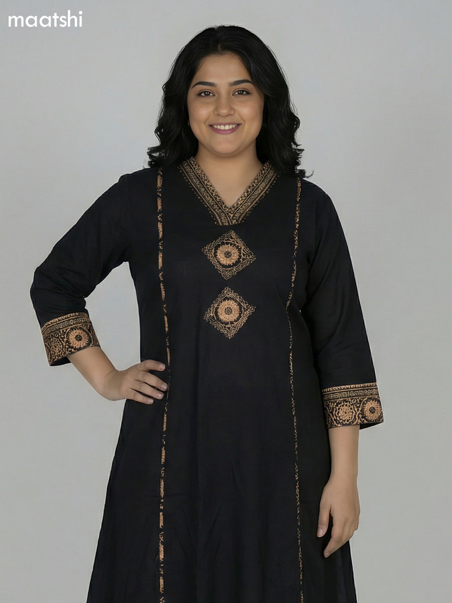 Black Cotton Patch Work A-Line Suit