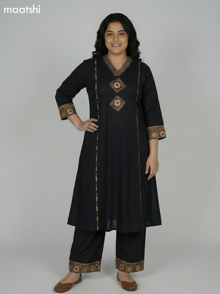 Black Cotton Patch Work A-Line Suit