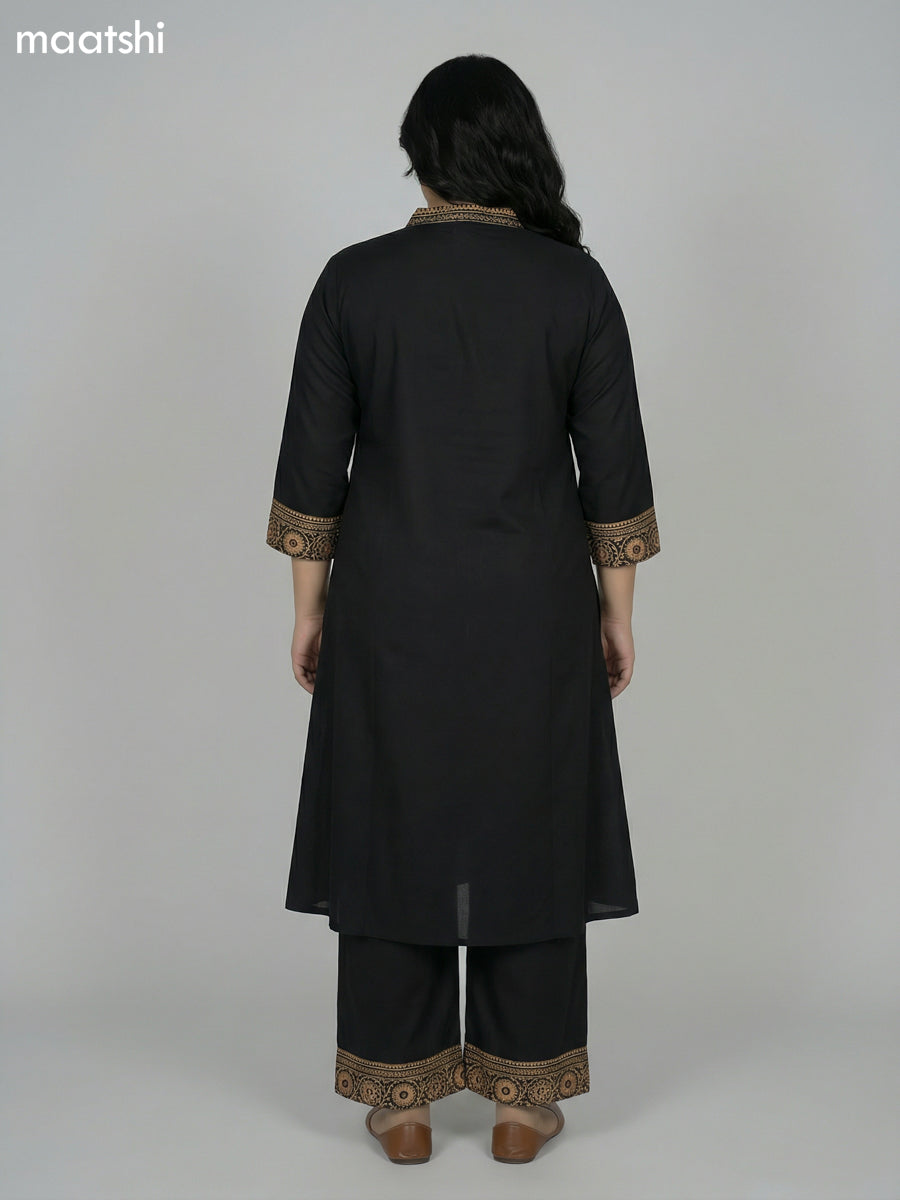 Black Cotton Patch Work A-Line Suit