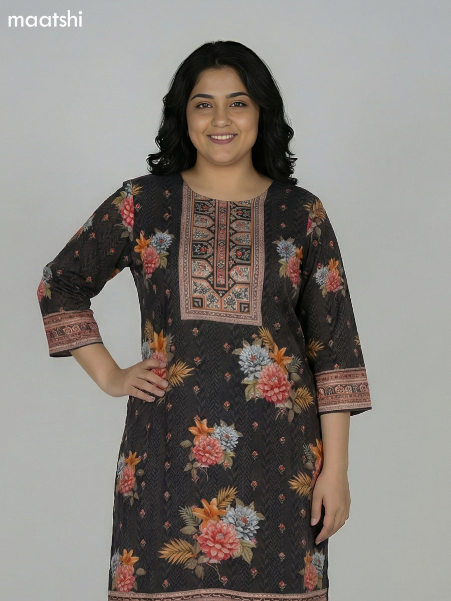 Black and Brown Crepe Silk Printed Straight Suit