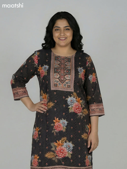 Black and Brown Crepe Silk Printed Straight Suit