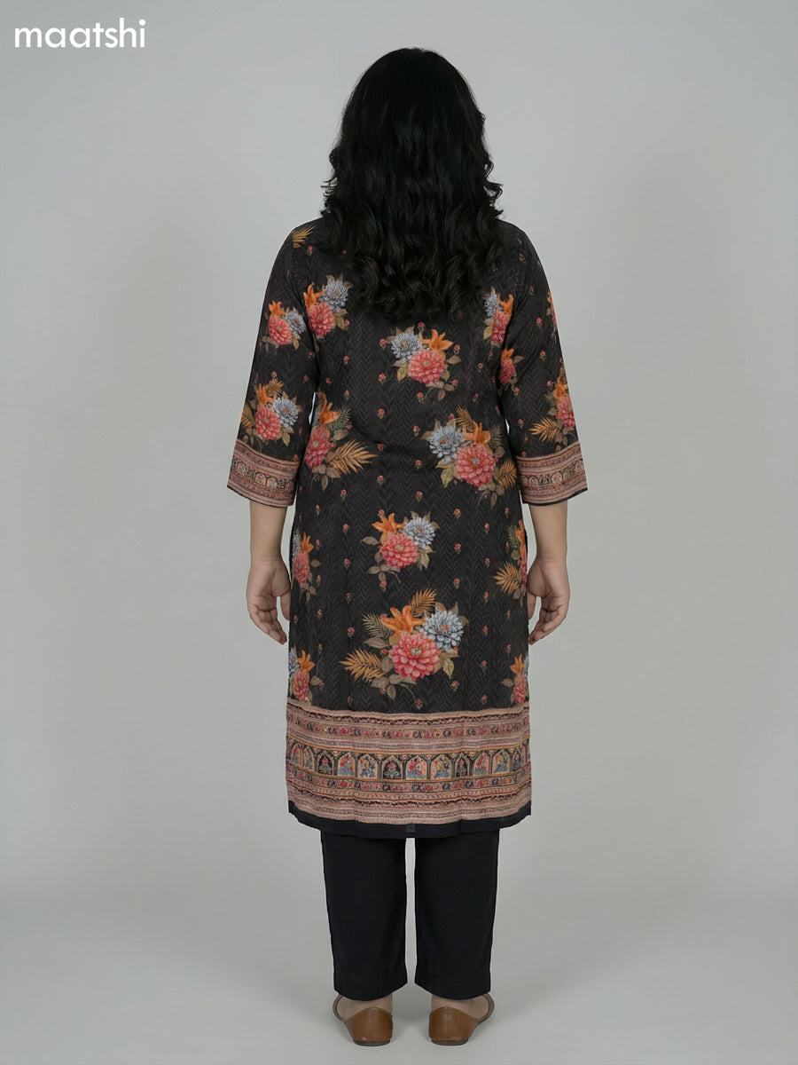 Black and Brown Crepe Silk Printed Straight Suit