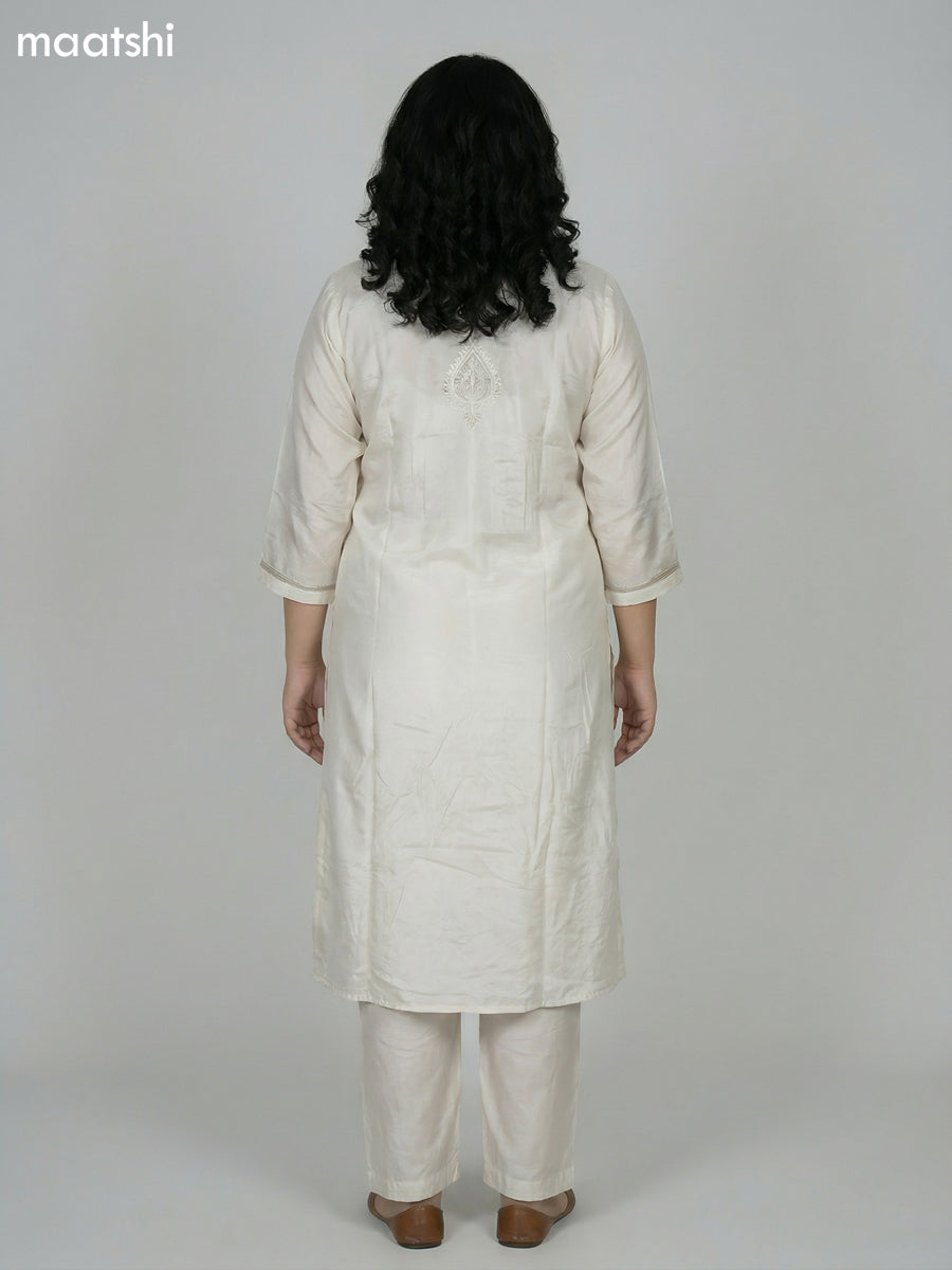 Cream Crepe Silk Embroidery Work Straight Suit