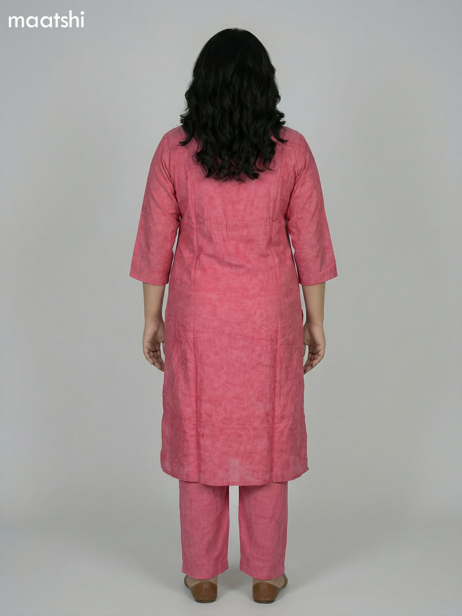 Reddish Pink Art Tussar Kantha Stitch Work Straight Suit