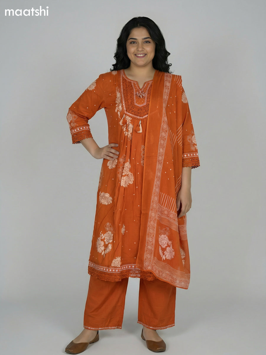 Rust Shade Cotton Printed Anarkali Suit