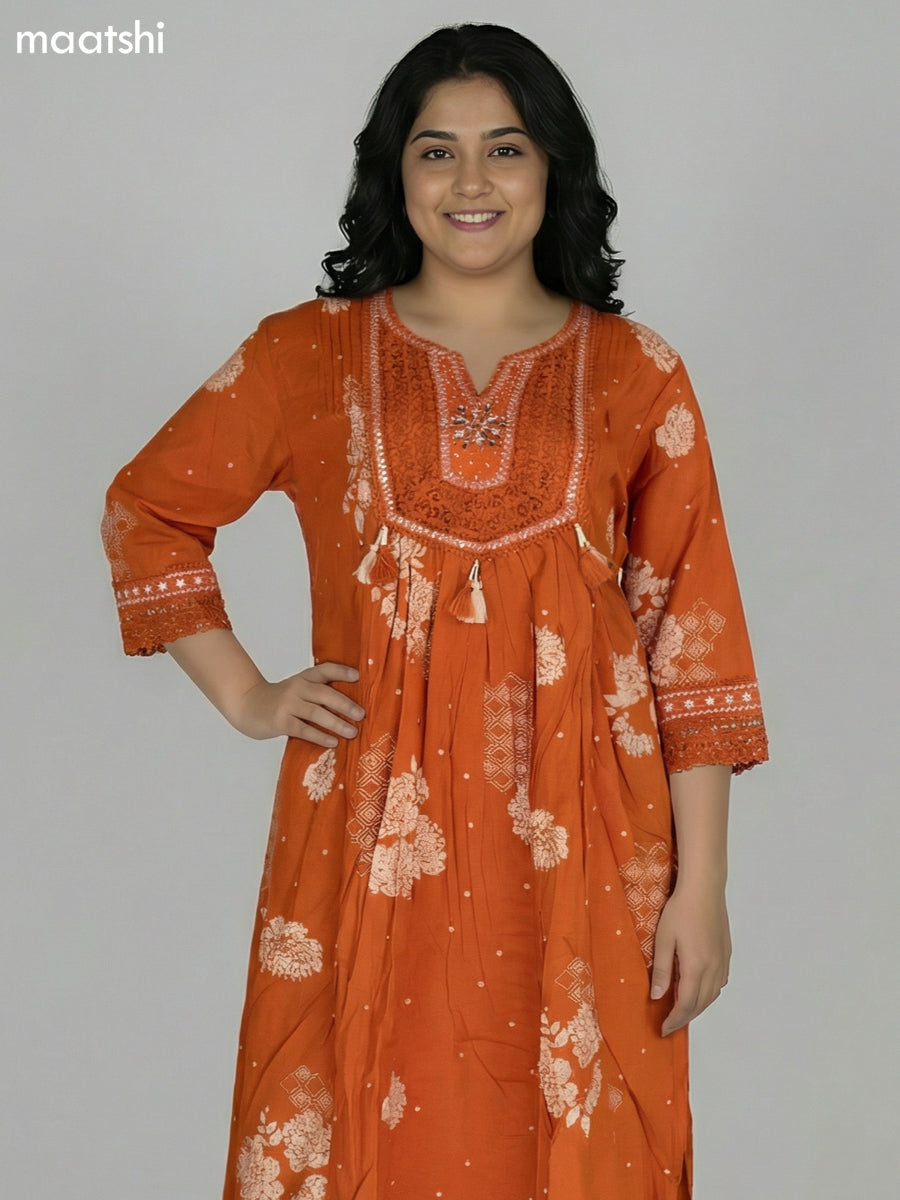 Rust Shade Cotton Printed Anarkali Suit