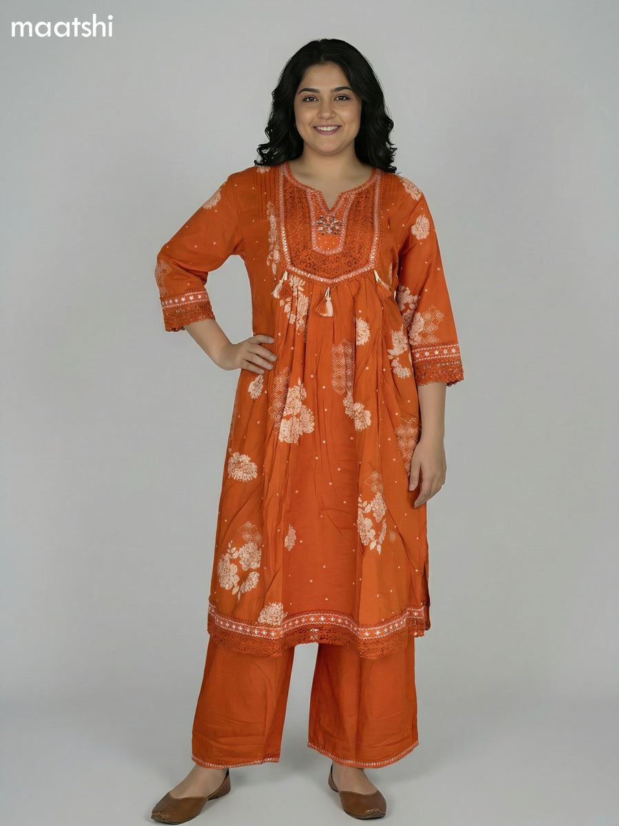 Rust Shade Cotton Printed Anarkali Suit