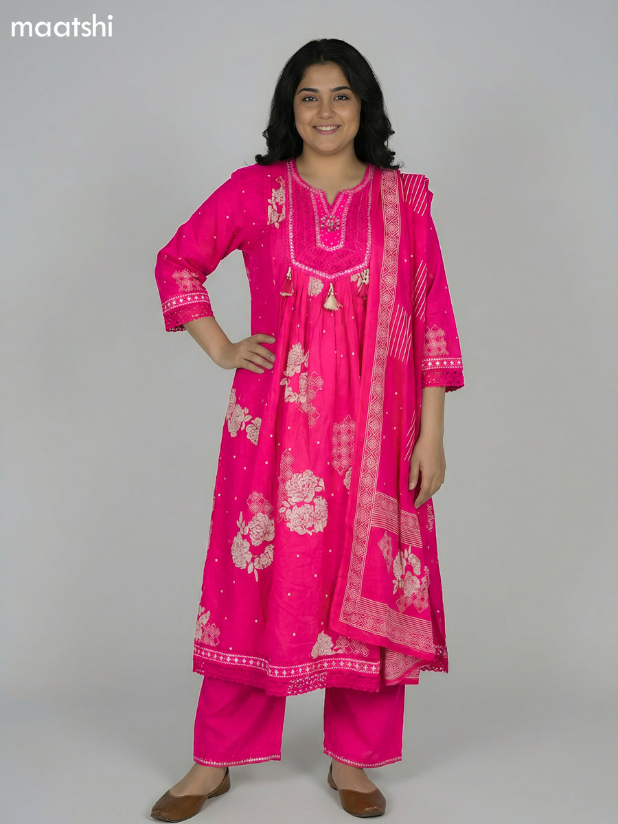 Pink Cotton Printed Anarkali Suit