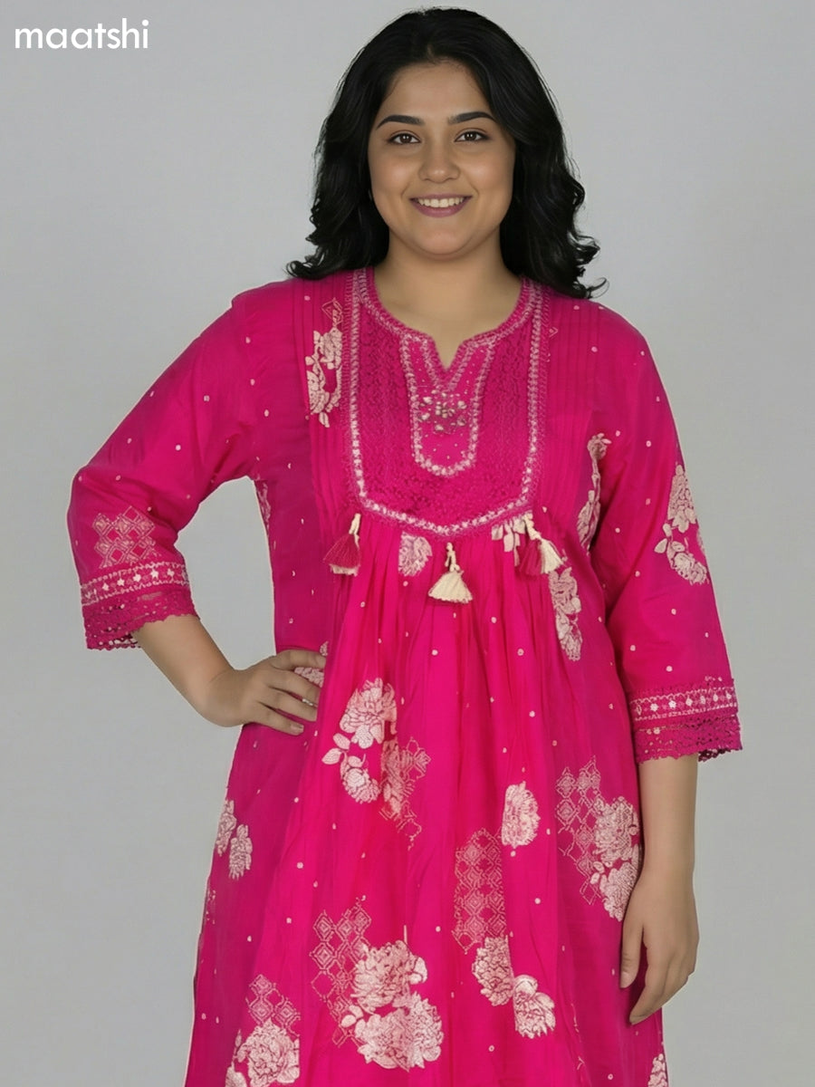 Pink Cotton Printed Anarkali Suit