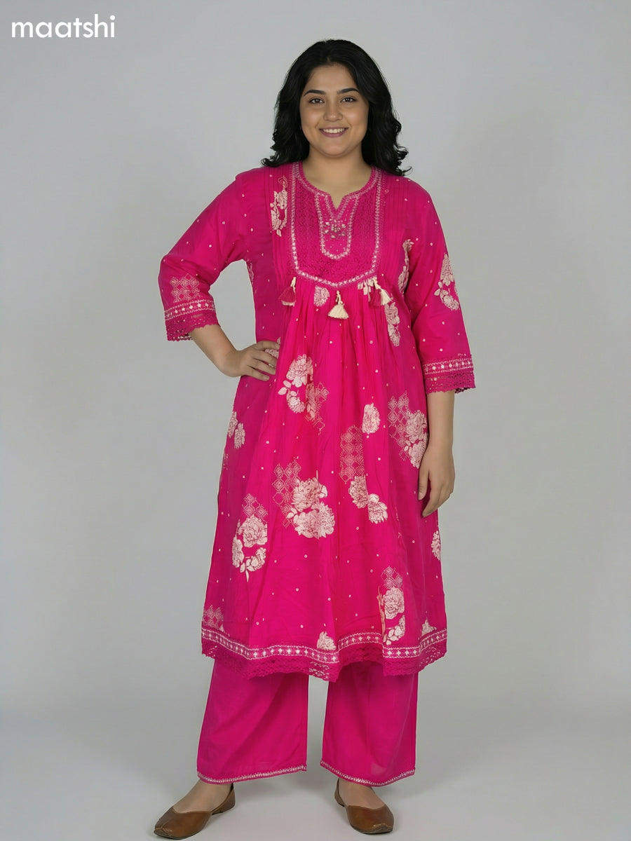 Pink Cotton Printed Anarkali Suit