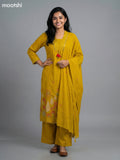 Mustard Yellow Cotton Embroidery Work Anarkali Suit Semi Palazzo Pant