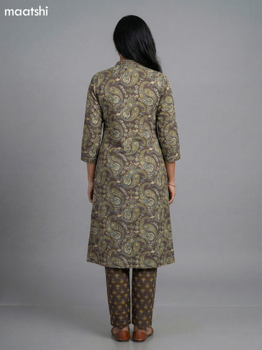 Brown Cotton Printed A-Line Suit