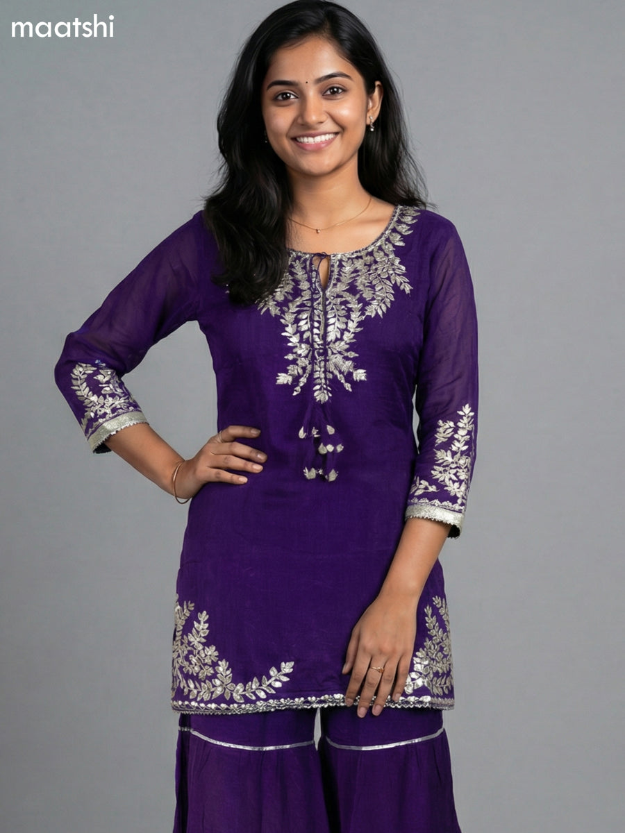 Violet Dola Silk Embroidery Work Short Straight Suit
