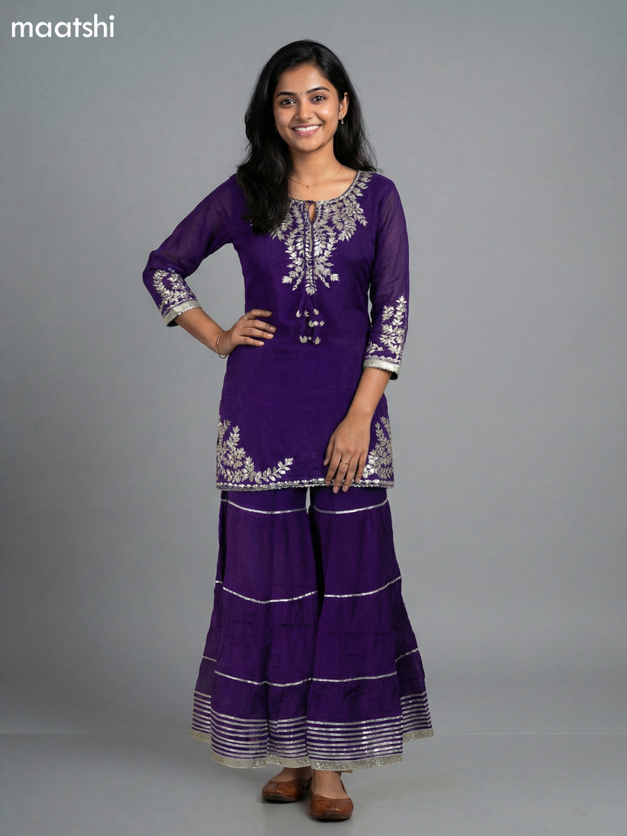 Violet Dola Silk Embroidery Work Short Straight Suit