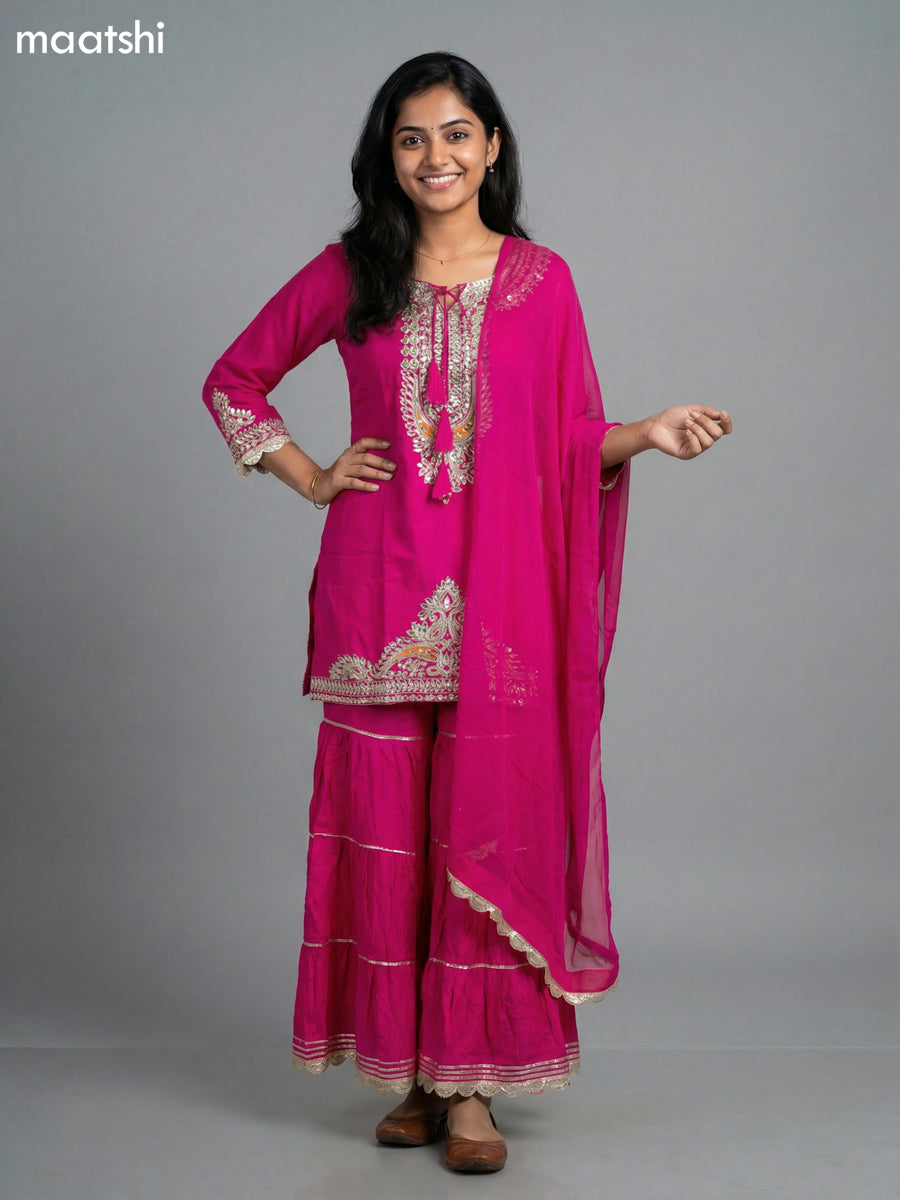 Pink Dola Silk Printed Short Straight Suit