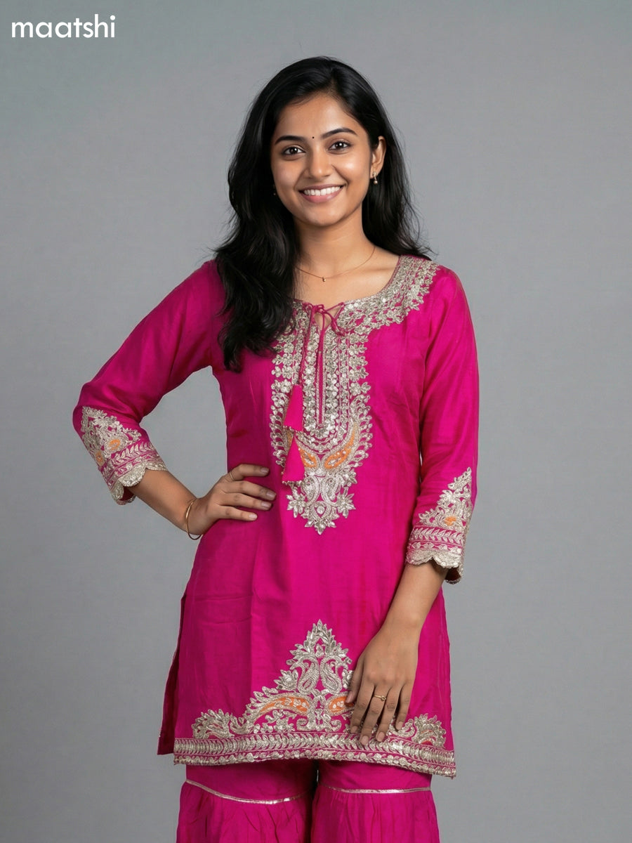 Pink Dola Silk Printed Short Straight Suit