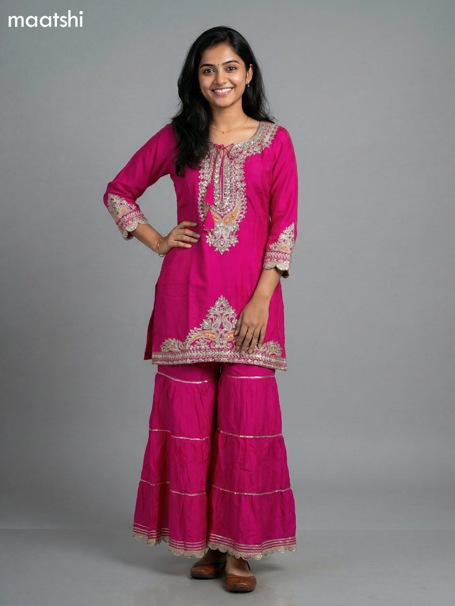 Pink Dola Silk Printed Short Straight Suit