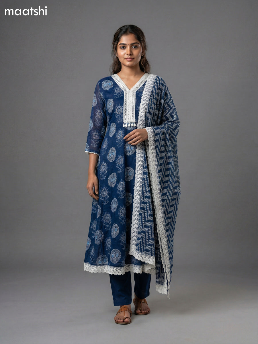 Wine Shade and Sap Green Cotton Kalamkari Printed & Lace Work Straight Suit