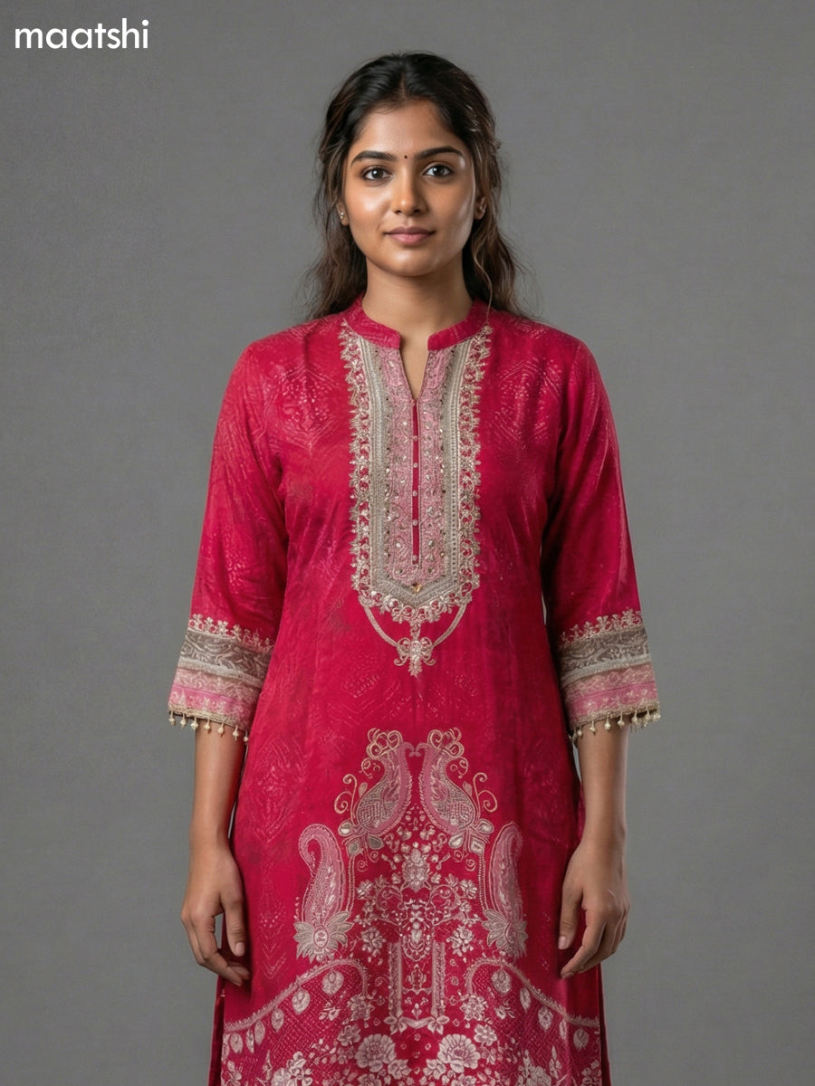Pink Crepe Silk Printed Straight Suit