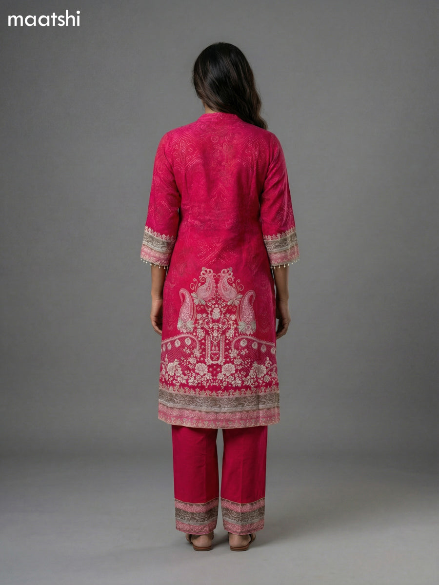 Pink Crepe Silk Printed Straight Suit