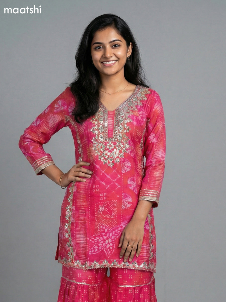 Pink Dola Silk Printed Short Straight Suit