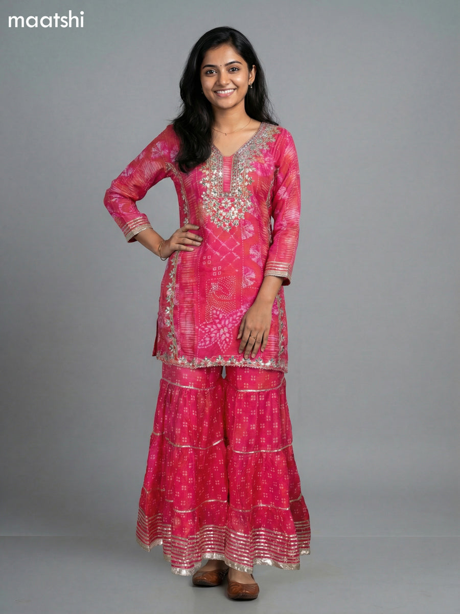 Pink Dola Silk Printed Short Straight Suit