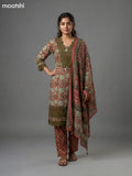 Red Shade and Sap Green Cotton Kalamkari Printed & Lace Work Straight Suit