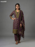 Wine Shade and Sap Green Cotton Kalamkari Printed & Lace Work Straight Suit