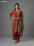 Rust Shade Cotton Embroidery Work Anarkali Suit Semi Palazzo Pant