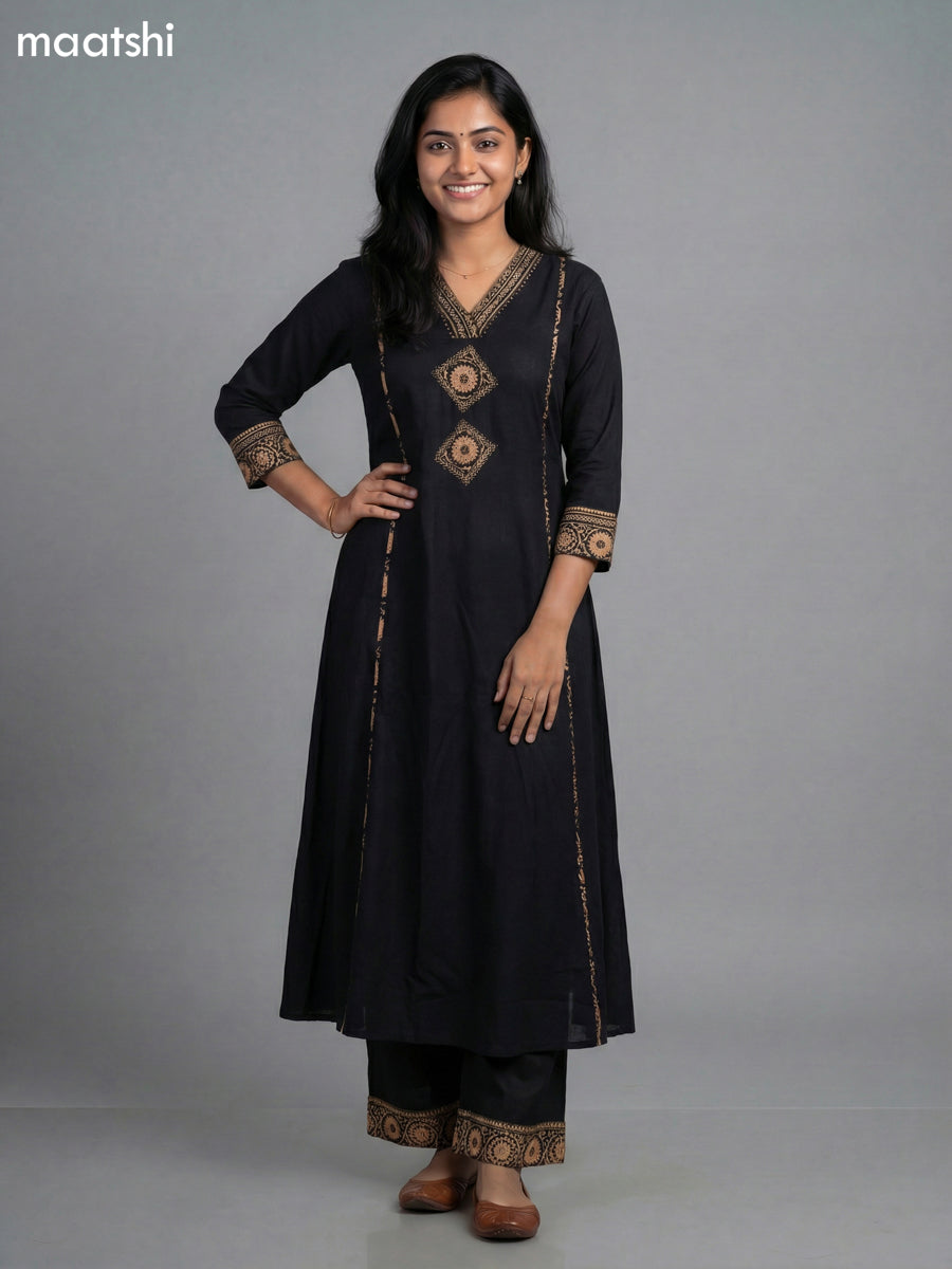 Black Cotton Patch Work A-Line Suit