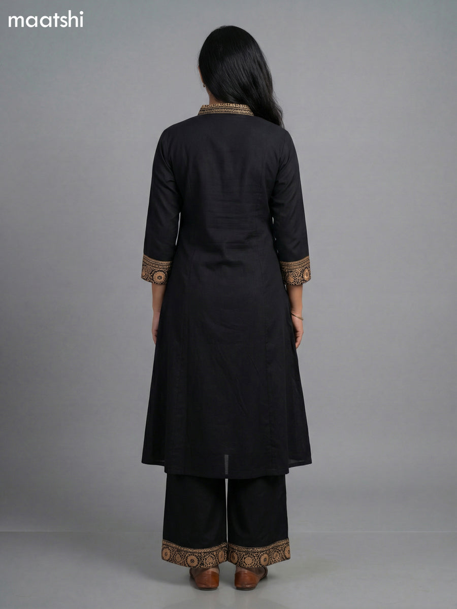 Black Cotton Patch Work A-Line Suit