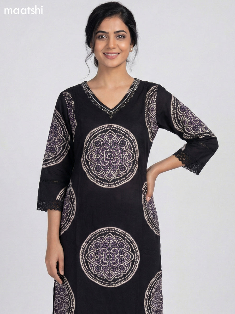 Black Cotton Bandhini Printed A-Line Suit