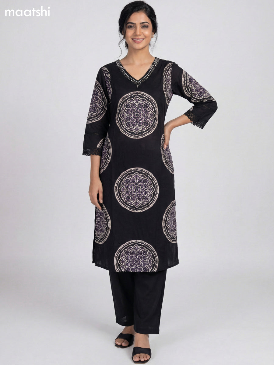 Black Cotton Bandhini Printed A-Line Suit