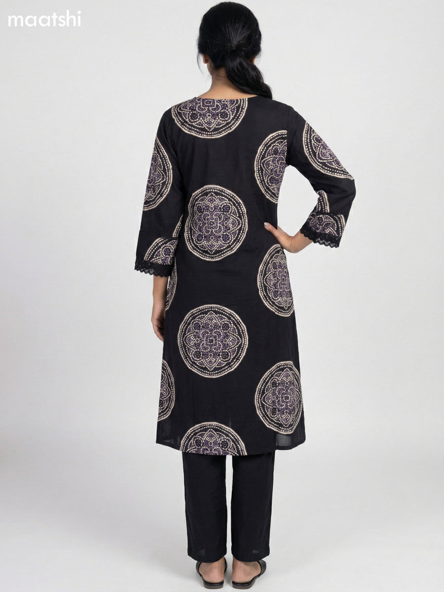 Black Cotton Bandhini Printed A-Line Suit