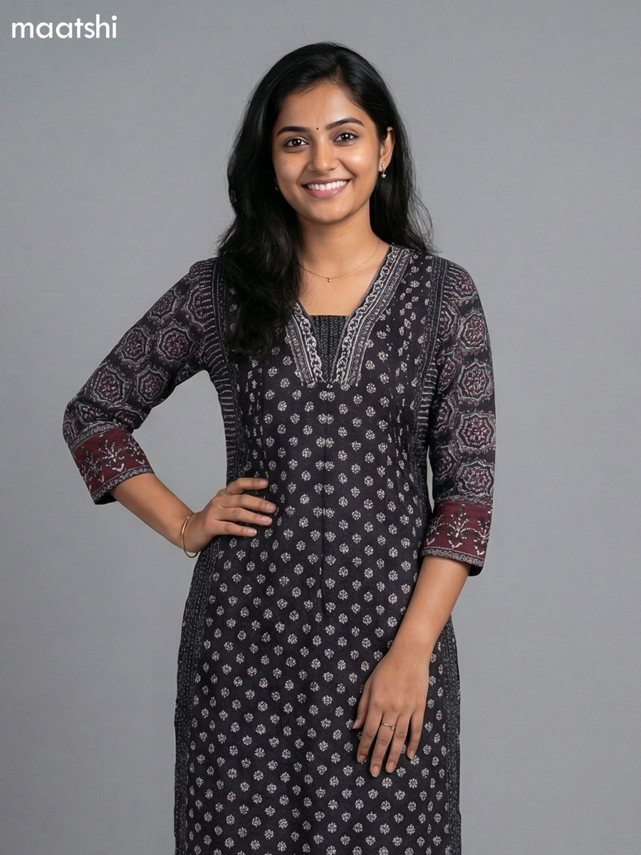 Black Cotton Floral Printed Anarkali Suit