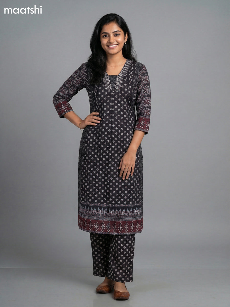 Black Cotton Floral Printed Anarkali Suit