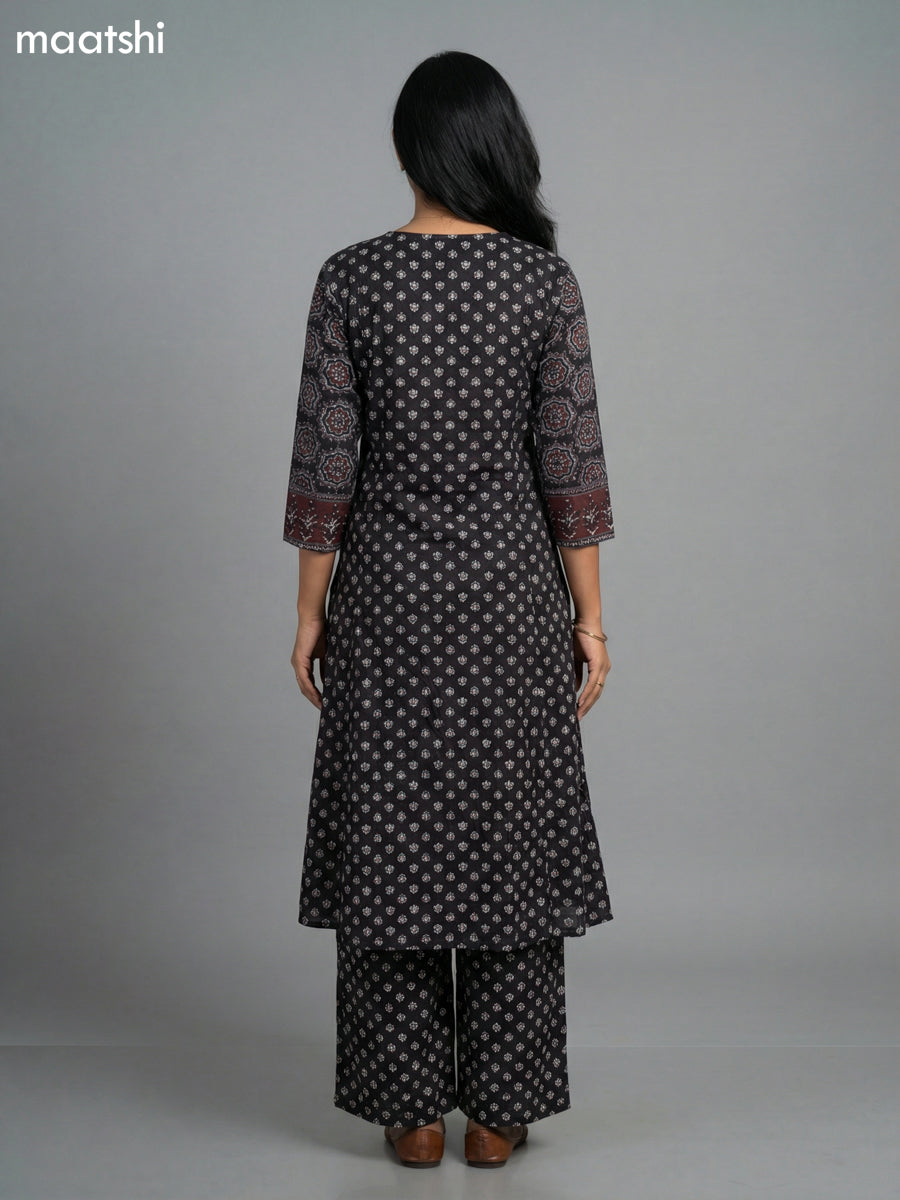 Black Cotton Floral Printed Anarkali Suit