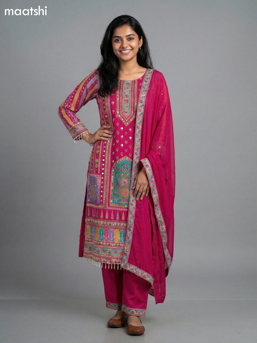 Pink Crepe Silk Printed Straight Suit