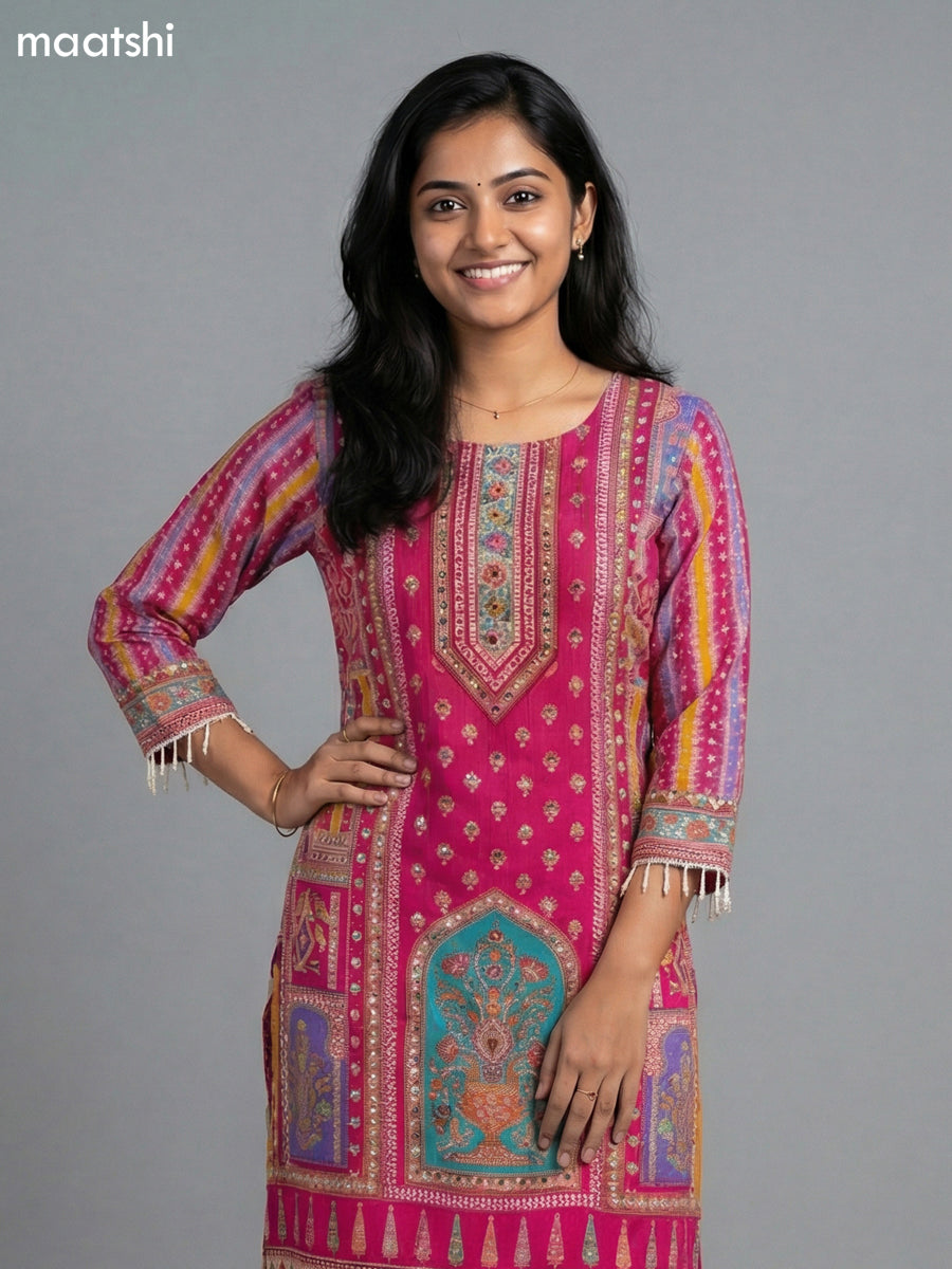 Pink Crepe Silk Printed Straight Suit
